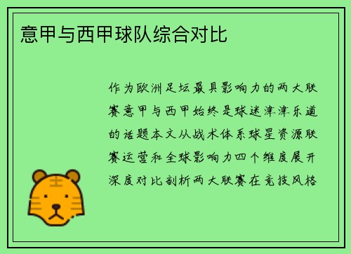 意甲与西甲球队综合对比