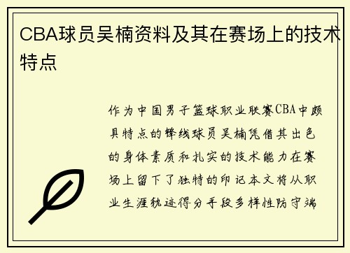 CBA球员吴楠资料及其在赛场上的技术特点